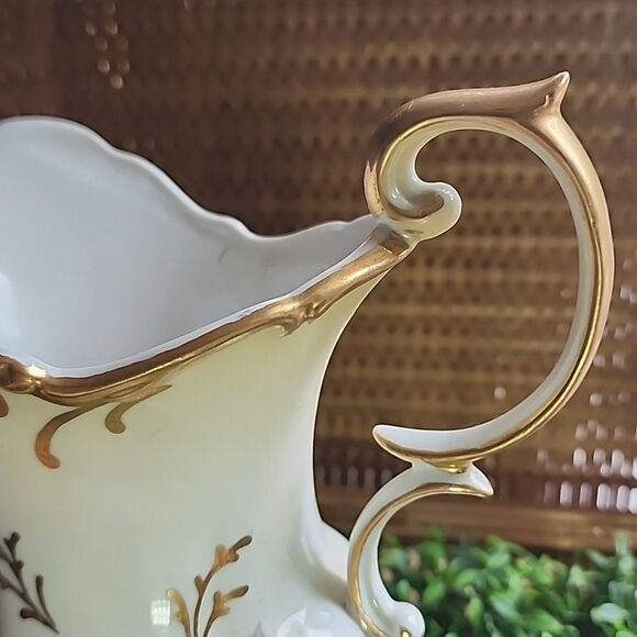 Vintage Porcelain Floral Pitcher Vase With Gold Tone Accent Coquette Bridal - Picture 12 of 17